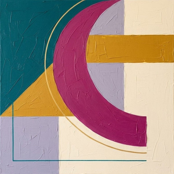 Original Modern Contemporary Artwork, Magenta, Teal, Yellow Color Geometric Abstract Paintings for Retro Modern Decor