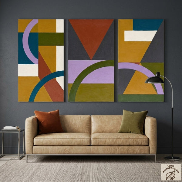 Geometric Abstract Paintings, Modern Paintings for Living Room, Multi Panel Canvas Art, Large Group Paintings-Art Painting Canvas
