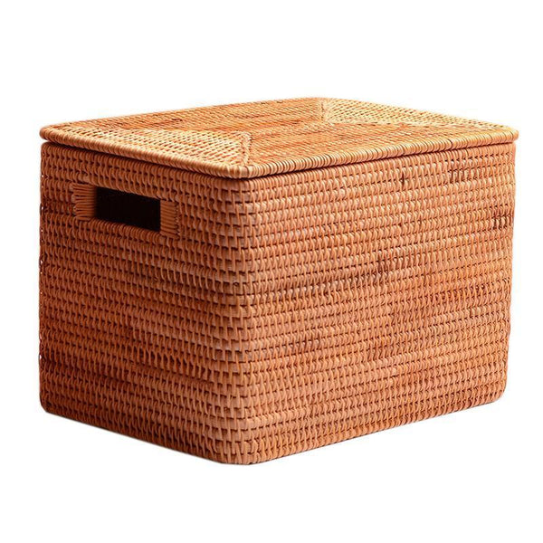 Oversized Rectangular Storage Basket with Lid, Woven Rattan Storage Basket for Shelves, Storage Baskets for Bedroom, Extra Large Storage Baskets for Clothes