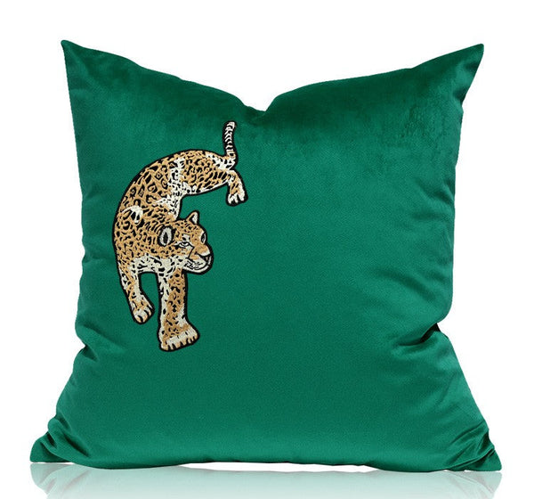 Modern Sofa Pillows, Green Decorative Pillows for Living Room, Contemporary Throw Pillows, Cheetah Decorative Cushion-Art Painting Canvas