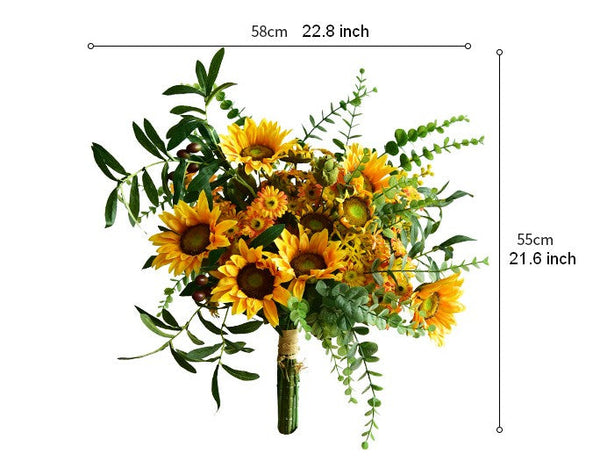 Large Bunch of Yellow Sunflowers, Unique Floral Arrangement for Home Decoration, Table Centerpiece, Real Touch Artificial Flowers for Living Room-Art Painting Canvas