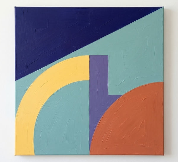 Blue, Yellow, Orange-Red Color, Modern Contemporary Wall Art, Geometric Pattern Abstract Paintings for Modernism Decor-Art Painting Canvas