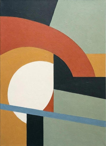 Acrylic Abstract Contemporary Wall Art, Sage Green, Terracotta, Ochre Yellow Color, Original Geometric Abtract Art for Mid-Century Modern Decor