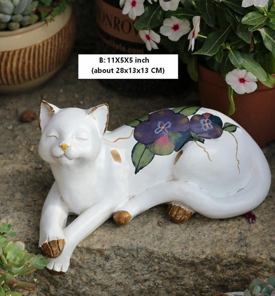 Lovely Cat Statue for Garden Ornament, Sleeping Cats Resin Statues, Garden Courtyard Decoration, Villa Outdoor Decor Gardening Ideas, House Warming Gift-Art Painting Canvas