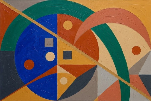Huge Abstract Paintings, Oversized Modern Canvas Wall Art, Royal Blue, Mustard Yellow, Emerald Green Colors, Geometric Pattern Modern Artwork
