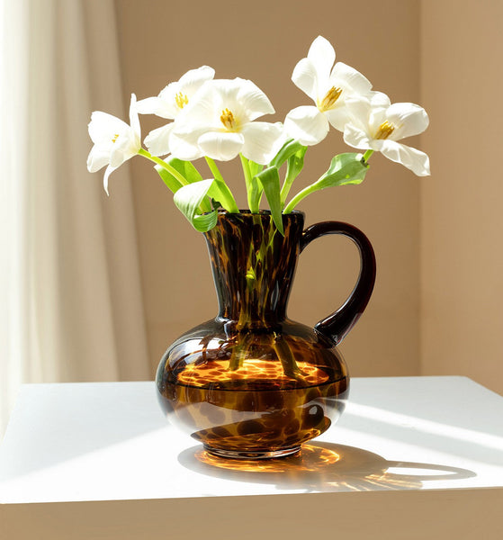 Mid Century Glass Vases, Centerpiece Contemporary Vases on Table, Handmade Modern Vases for Bedroom, Decorative Glass Vase, Modern Glass Vase for Flowers-Art Painting Canvas