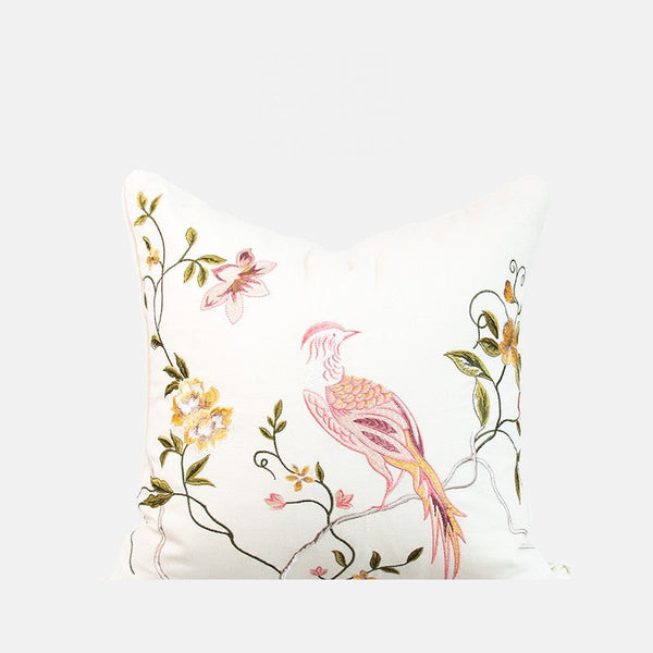 Embroidered Floral Bird Pattern Pillow Covers, Living Room Decorative Pillows, Modern Decorative Cushions, Decorative Pillows for Bed, Decorative Pillow Arrangement Ideas for Interior Design-Art Painting Canvas