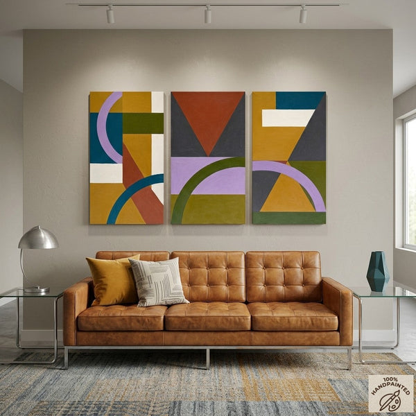 Geometric Abstract Paintings, Modern Paintings for Living Room, Multi Panel Canvas Art, Large Group Paintings-Art Painting Canvas