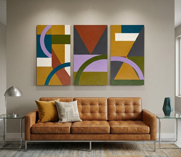 Geometric Abstract Paintings, Modern Paintings for Living Room, Multi Panel Canvas Art, Large Group Paintings-Art Painting Canvas
