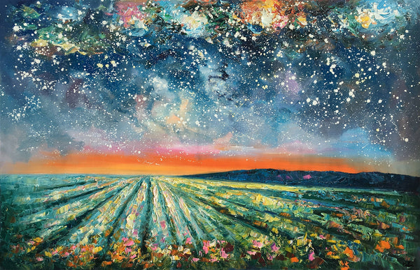 Abstract Landscape Painting, Starry Night Painting, Original Landscape Paintings, Heavy Texture Painting, Landscape Paintings for Living Room-Art Painting Canvas