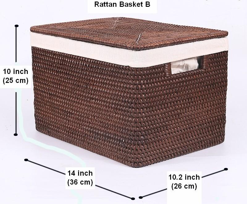 Storage Baskets for Clothes, Large Brown Rattan Storage Baskets, Storage Baskets for Bathroom, Rectangular Storage Baskets, Storage Basket with Lid-Art Painting Canvas