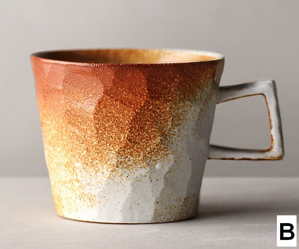 Large Capacity Coffee Cups, Modern Handmade Pottery Coffee Cup, Large Unique Tea Cup, Creative Brown White Black Blue Ceramic Coffee Mugs-Art Painting Canvas
