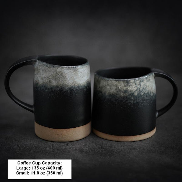 Black Pottery Coffee Cup, Ceramic Coffee Mug, Latte Coffee Cup, Handmade Coffee Cup, Large Tea Cup-Art Painting Canvas