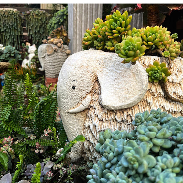 Large Elephant Flowerpot, Resin Statue for Garden, Modern Animal Statue for Garden Ornaments, Villa Outdoor Decor Gardening Ideas