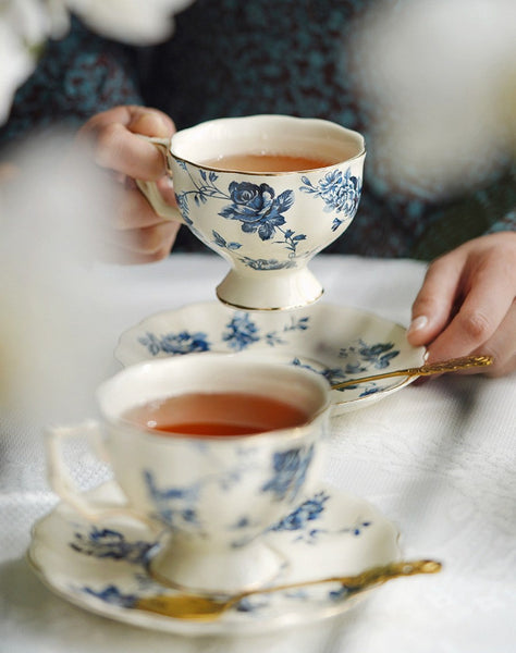 Elegant Vintage Ceramic Coffee Cups for Traditional Afternoon Tea, Royal Ceramic Cups, French Style China Porcelain Tea Cup Saucer Set, 6.8 oz Tea Cup and Saucers-Art Painting Canvas