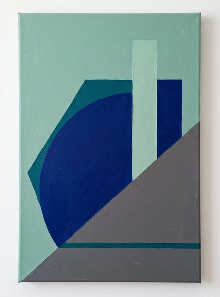 Mint Green, Klein Blue, Taupe Colors, Geometric Pattern Modern Artwork, Contemporary Abstract Paintings, Oversized Canvas Wall Art