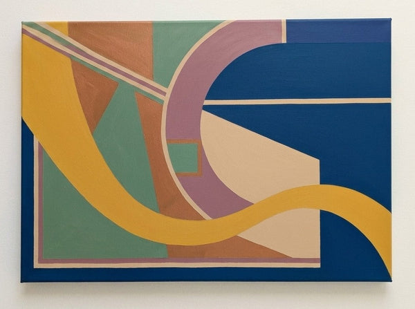 Prussian Blue, Ginger Yellow, Sage Green Colors, Geometric Pattern Abtract Art, Original Modern Canvas Paintings