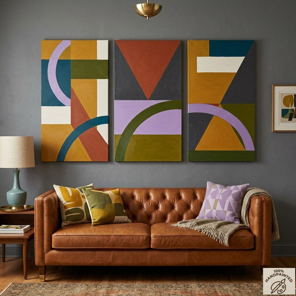 Geometric Abstract Paintings, Modern Paintings for Living Room, Multi Panel Canvas Art, Large Group Paintings-Art Painting Canvas