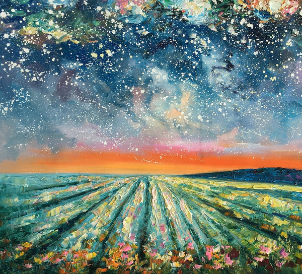 Abstract Landscape Painting, Starry Night Painting, Original Landscape Paintings, Heavy Texture Painting, Landscape Paintings for Living Room-Art Painting Canvas