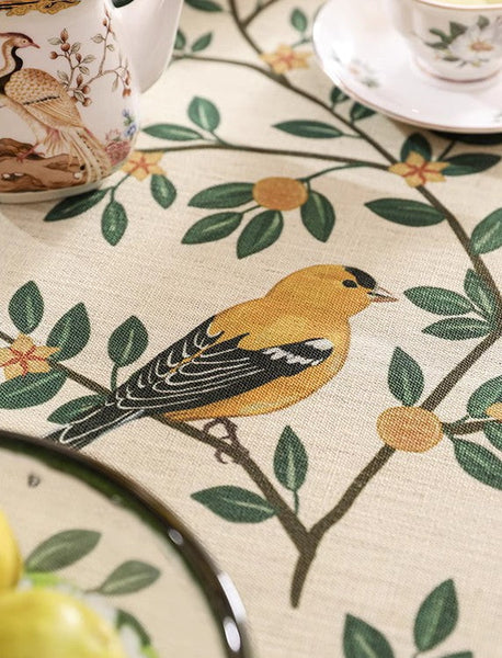Rectangle Tablecloth for Dining Table, Oriole and Golden Orange Tree Table Cover, Extra Large Modern Tablecloth, Square Linen Tablecloth for Coffee Table-Art Painting Canvas