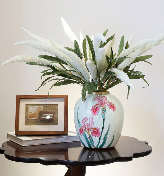 Centerpiece Ceramic Bouquet Vases, Handmade Modern Flower Vase, Large Flower Vases on Dining Table, Porcelain Flower Vases-Art Painting Canvas