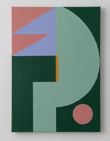 Contemporary Abstract Artwork, Dark Green, Mint Green, Lavender Gray Colors, Original Geometric Modern Paintings