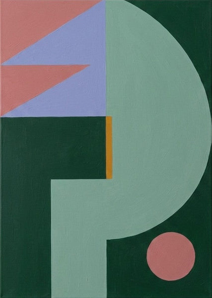 Contemporary Abstract Artwork, Dark Green, Mint Green, Lavender Gray Colors, Original Geometric Modern Paintings