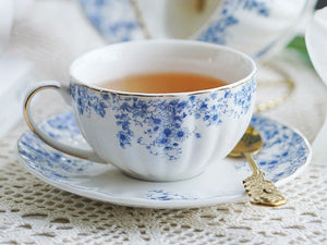 Blue Bone China Porcelain Tea Cup Set, British Royal Ceramic Cups for Afternoon Tea, Unique Blue Tea Cup and Saucer in Gift Box, Elegant Ceramic Coffee Cups-Art Painting Canvas