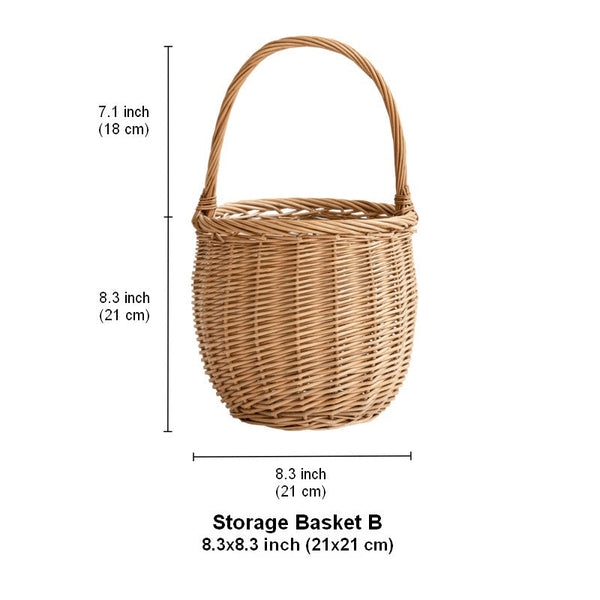 Wicker Storage Basket for Kitchen, Hand-woven Picnic Food Basket with Handle, Willow Weaving Baskets for Vegetable, Natural Fruit Basket, Storage Basket for Shelves-Art Painting Canvas