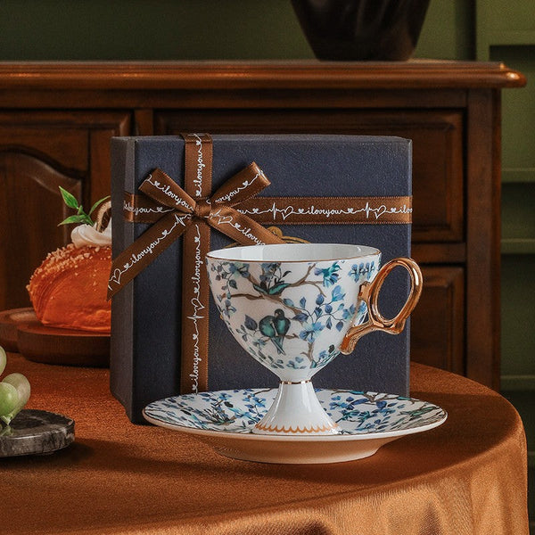 Ceramic Tea Cup and Saucer in Gift Box, British Tea Cup set, Elegant Ceramic Coffee Cups, Creative Porcelain Tea Cup Set and Saucer-Art Painting Canvas