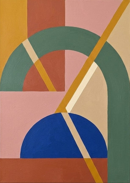 Large Geometric Pattern Abtract Art for Mid Century Modern Living Room, Sage Green, Dusty Pink, Klein Blue Colors, Original Canvas Paintings