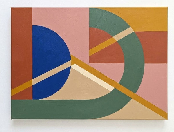 Large Geometric Pattern Abtract Art for Mid Century Modern Living Room, Sage Green, Dusty Pink, Klein Blue Colors, Original Canvas Paintings