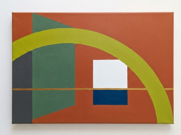 Original Canvas Wall Art, Terracotta Red, Lime Green, Muted Green Colors, Large Abstract Paintings, Geometric Pattern Modern Artwork