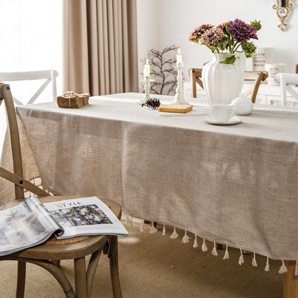 Brown Tablecloth for Home Decoration, Simple Linen Rectangle Table Cover for Dining Room Table, Modern Table Cloth, Square Tablecloth for Oval Table-Art Painting Canvas