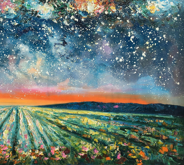 Abstract Landscape Painting, Starry Night Painting, Original Landscape Paintings, Heavy Texture Painting, Landscape Paintings for Living Room-Art Painting Canvas