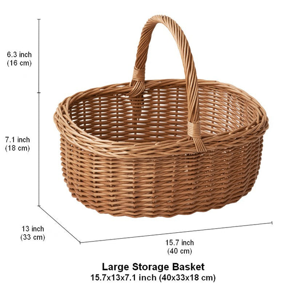 Lovely Willow Weaving Baskets for Vegetable, Large Picnic Food Basket with Handle, Natural Hand-woven Wicker Storage Basket, Natural Fruit Basket, Kitchen Storage Baskets-Art Painting Canvas