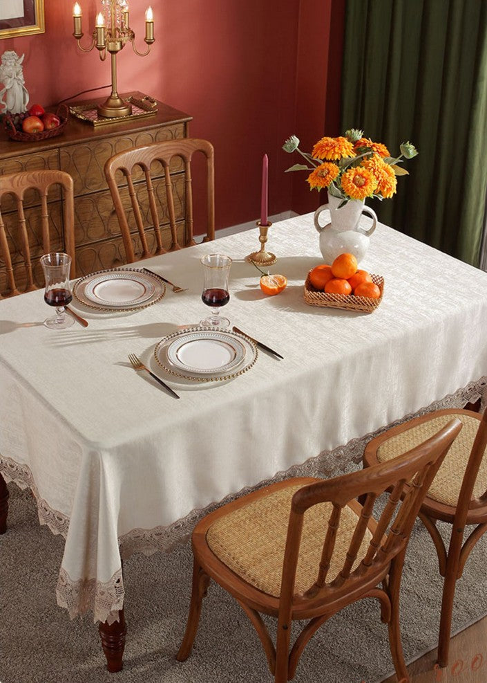 Large Simple Table Cloth for Dining Room Table, Beige Lace Tablecloth for Home Decoration, Modern Rectangle Tablecloth, Square Tablecloth for Round Table-Art Painting Canvas