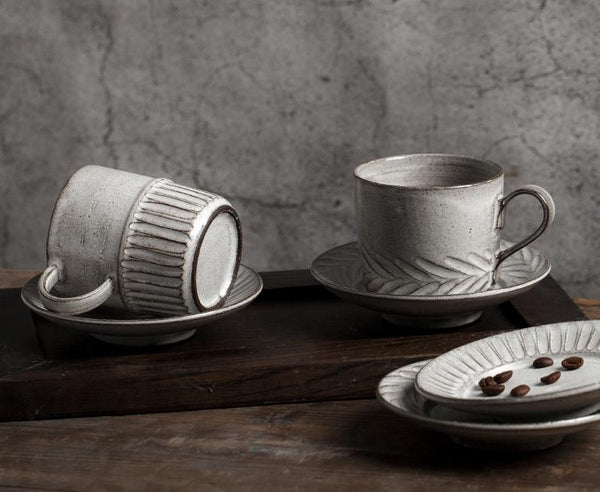 Cappuccino Coffee Mug, Coffee Cup and Saucer Set, Latte Coffee Cup, Breakfast Milk Cup, Large Coffee Cup, Pottery Coffee Cups-Art Painting Canvas