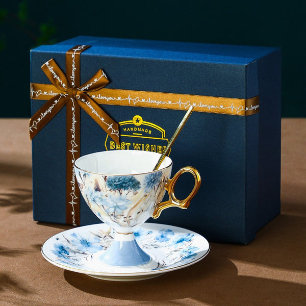Porcelain Tea Cup Set and Saucer Set, British Tea Cup set, Ceramic Tea Cup and Saucer Set in Gift Box, Elegant Ceramic Coffee Cup with Saucer-Art Painting Canvas