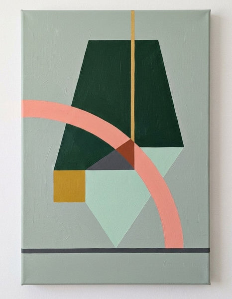 Dark Green, Light Sega Green, Pinkish Coral Colors, Geometric Pattern Modern Canvas Artwork, Original Abstract Paintings