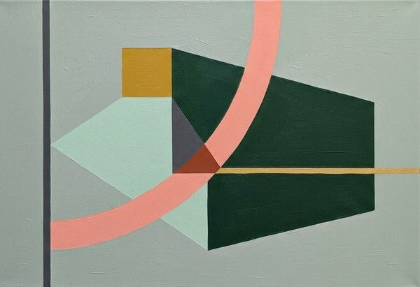 Dark Green, Light Sega Green, Pinkish Coral Colors, Geometric Pattern Modern Canvas Artwork, Original Abstract Paintings