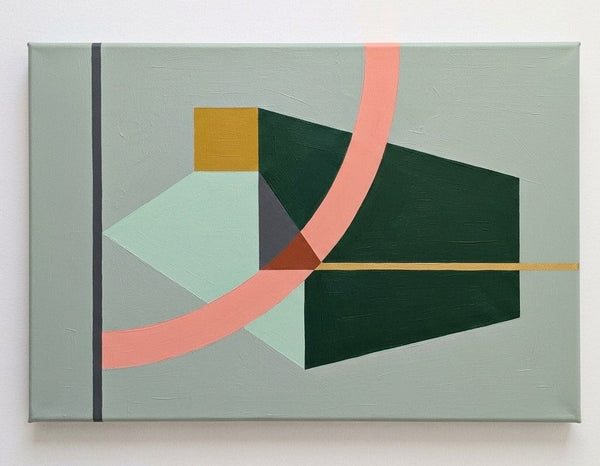 Dark Green, Light Sega Green, Pinkish Coral Colors, Geometric Pattern Modern Canvas Artwork, Original Abstract Paintings