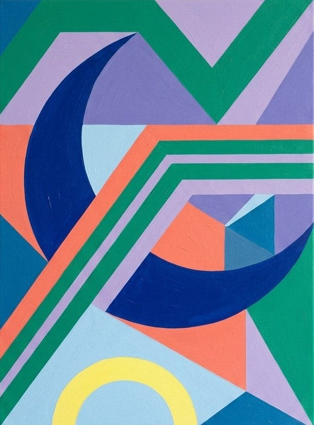 Large Abstract Paintings, Royal Blue, Light Purple, Emerald Green Colors, Geometric Contemporary Art for Bauhaus Modern Decor