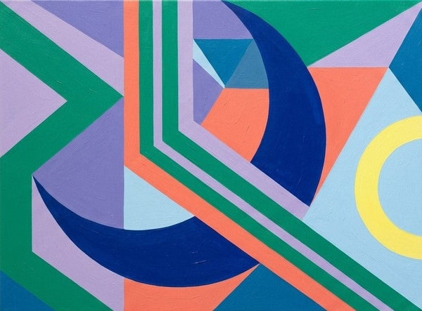 Original Abstract Paintings, Royal Blue, Light Purple, Emerald Green Colors, Geometric Pattern Contemporary Art for Bauhaus Modern Decor