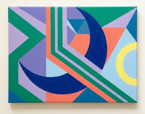 Large Abstract Paintings, Royal Blue, Light Purple, Emerald Green Colors, Geometric Contemporary Art for Bauhaus Modern Decor