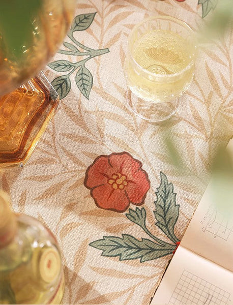 Linen Tablecloth for Round Table, Cornflower and Wild Rose Flower Farmhouse Table Cloth, Modern Rectangle Tablecloth Ideas for Dining Table-Art Painting Canvas