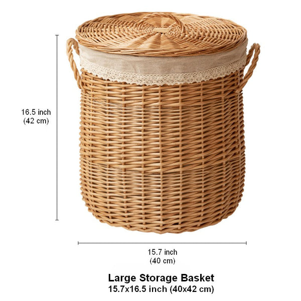Hand-woven Wicker Storage Basket for Clothes, Large Round Storage Basket for Clothes, Willow Weaving Baskets for Clothes, Extra Large Kitchen Storage Baskets-Art Painting Canvas