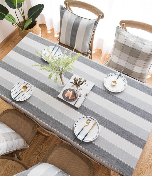 Gray Stripe Rectangular Tablecloth for Oval Table, Rectangular Table Covers for Coffee Table, Modern Table Cloths for Dining Room, Cotton and Linen Tablecloths-Art Painting Canvas