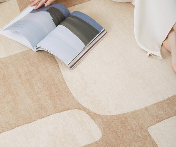 Abstract Modern Rugs for Living Room, Contemporary Modern Rugs Next to Bed, Geometric Modern Rugs under Dining Room Table, Brown Modern Carpets for Office-Art Painting Canvas