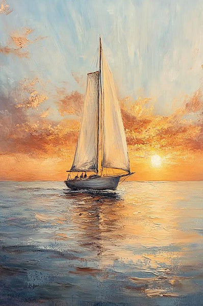 Acrylic Painting on Canvas, Simple Painting Ideas for Dining Room, Modern Acrylic Canvas Painting, Oversized Canvas Painting for Sale, Sail Boat Paintings-Art Painting Canvas
